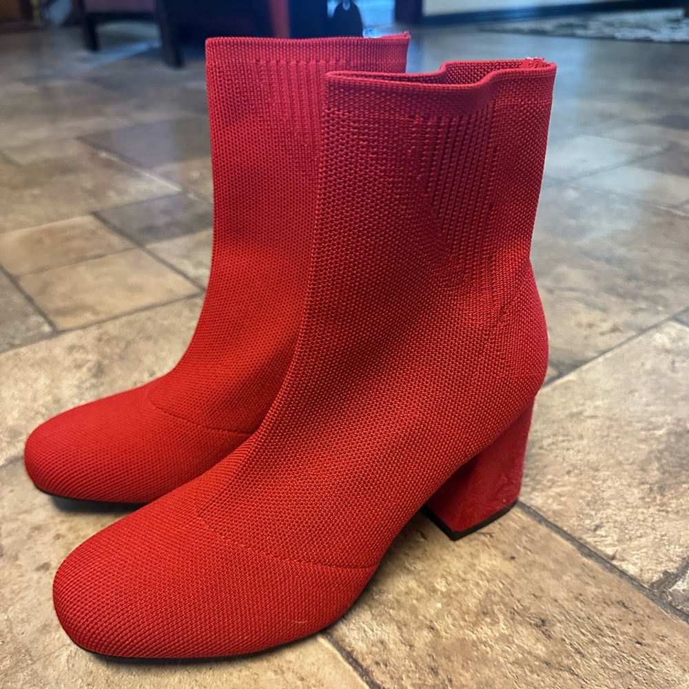 Red Knit Ankle Boots